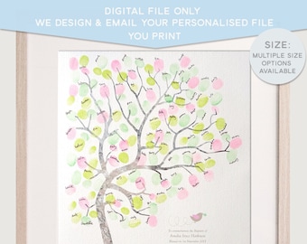 Fingerprint tree baby, diy customised baptism gift, christening cute idea, naming day unique guest book alternative, family tree DIGITAL