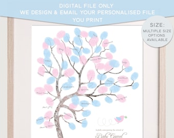 DIGITAL Gender reveal, fingerprint tree guest book alternative | Guess the gender baby shower game | Personalised baby room decor | Gbooks2