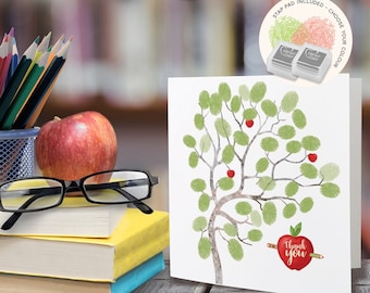 Diy kit end of year student gift. Make your own fingerprint tree. Decorate Gift foR teacher fun school activity WITH STAMP PAD