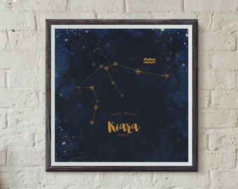 Astrological constellation star sign zodiac art print, wall art, new baby, teen, children, family decor, office decor GOLD Customised