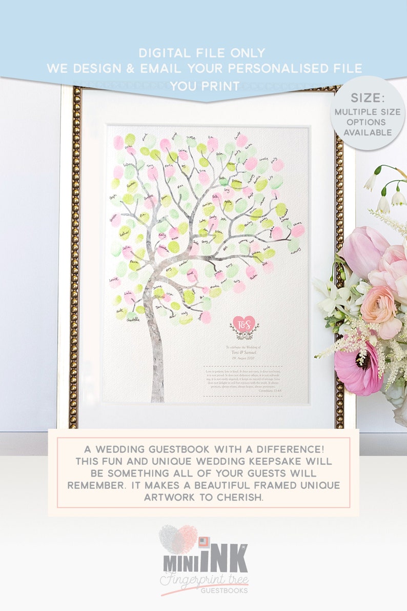 DIGITAL Wedding guest book, alternative, customized wedding tree, thumbprint fingerprint tree, unique guestbook, original wedding gift, diy image 1