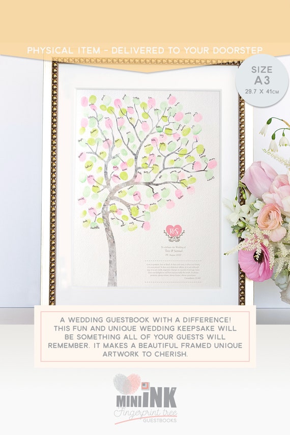 Wedding Guest Book Alternative Fun Decoration Thumbprint Tree Fingerprint Diy Custom Details Large A3 Print