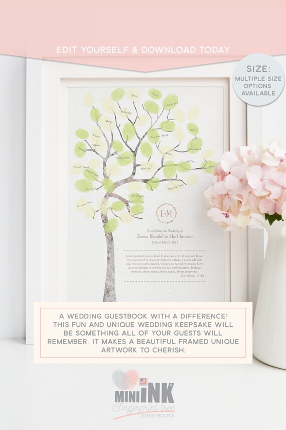 Wedding Reception Guestbook Alternative Idea Thumbprint Tree Etsy