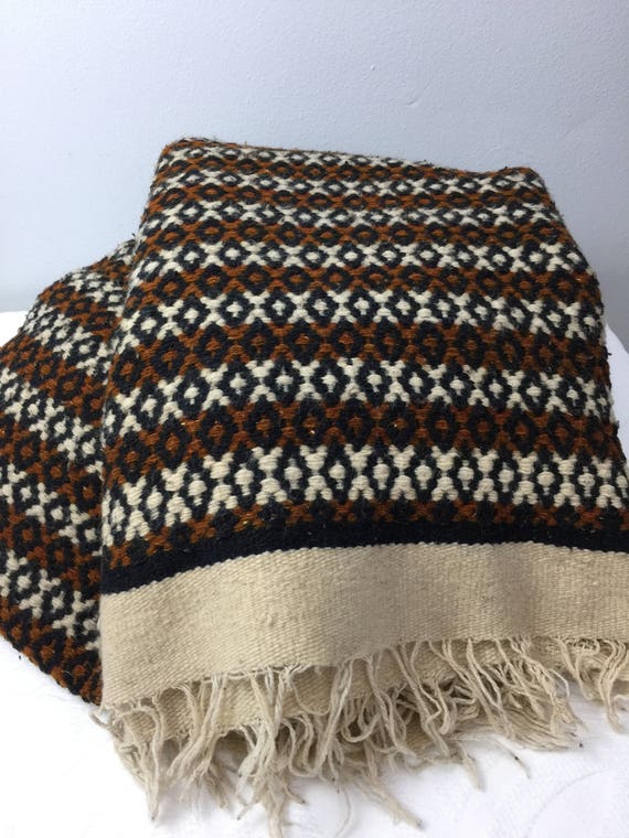 Vintage Cream Brown Black Woven Wool Area Rug