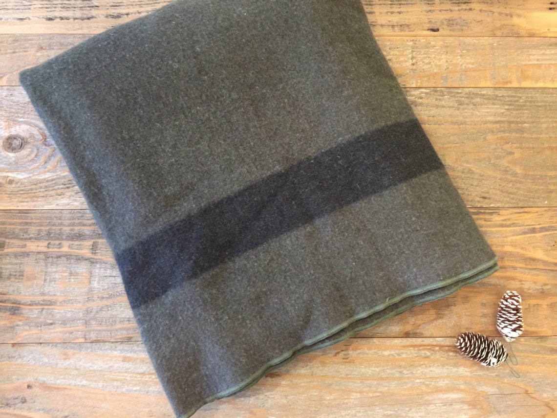 Vintage Army Issue Gray Wool Blanket Etsy