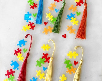 Autism Love Clear Acrylic Bookmarks with Tassel