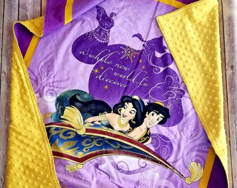 Jasmine Blanket, Aladdin Blanket, Disney Minky Blanket, Jasmine & Aladdin Minky Bedding, Satin Ruffle Blanket, Princess Blanket, Ruffles