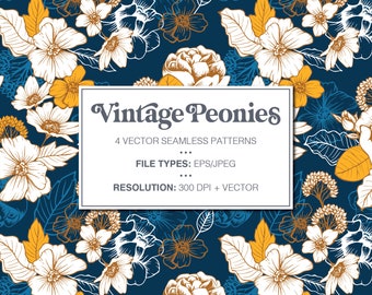 Vintage Floral digital paper, Floral pattern, Seamless pattern, Peony Clipart, Floral clipart, Digital download, Vector EPS file