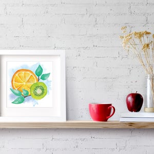Watercolor Orange Kiwi Wall Art, Digital Download, Instant Print