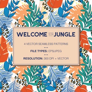Jungle digital paper, Cheetah print seamless pattern, Exotic leaves, Jungle digital print, Tropical rainforest, Instant Digital Download EPS