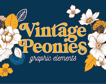 Hand Drawn Vintage Peonies Clipart - Floral Aesthetic, Vintage Flowers, Hand Drawn Flowers, Instant Download Clipart Graphics