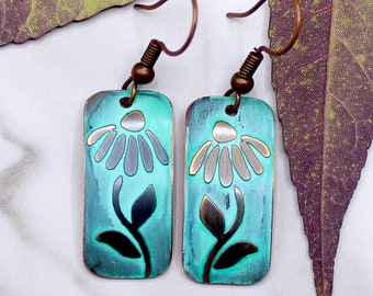 Daisy, Handmade Copper Earrings