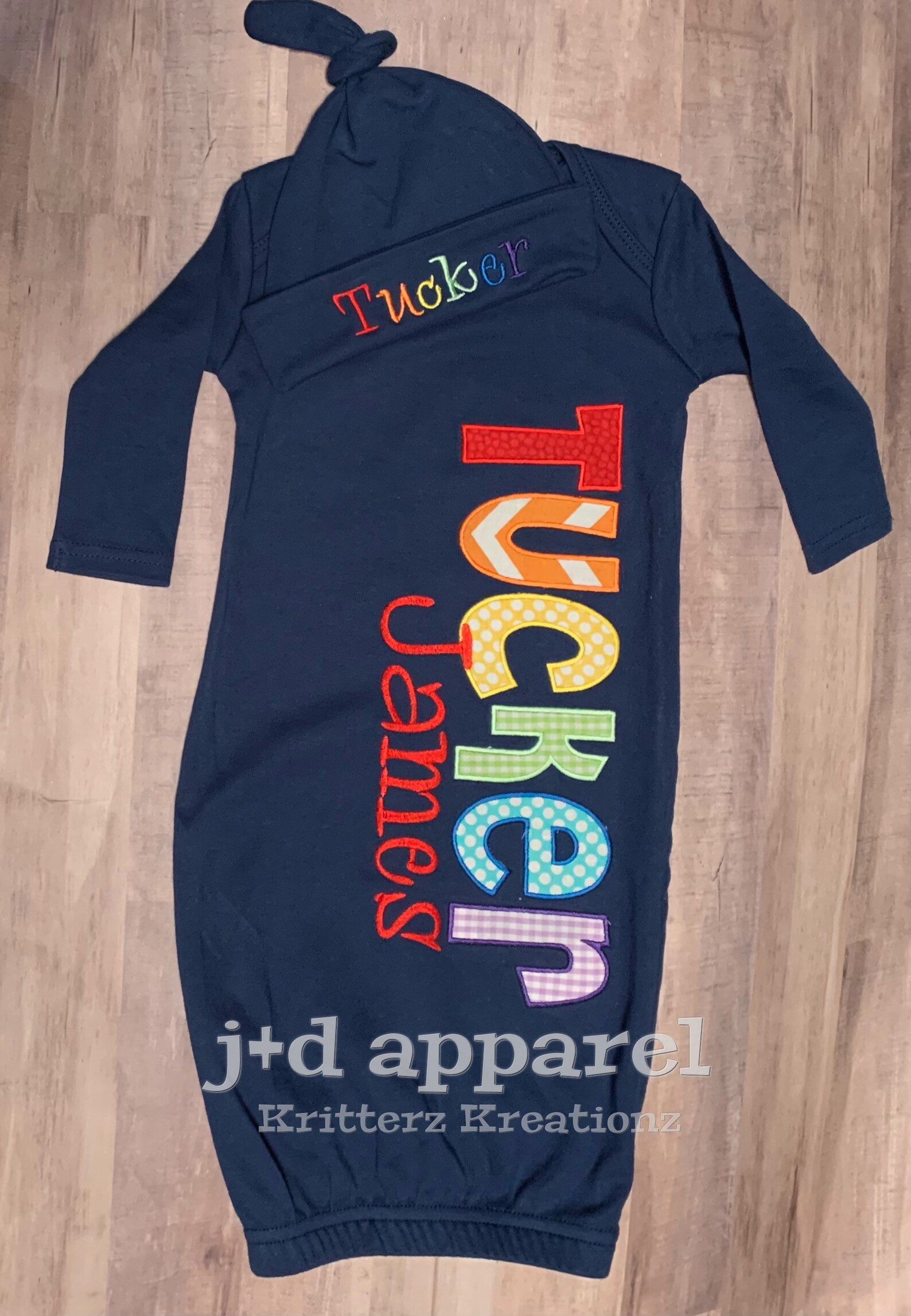 Personalized Navy Baby Gown and Hat. Rainbow Baby. Coming Home - Etsy