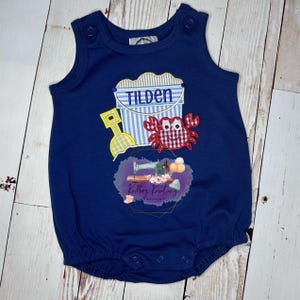 Crab and Sand bucket Baby Romper. Baby Bubble. Nautical. Boy bubble romper. Girl Bubble Romper. Summer baby outfit. Beach Outfit. Personaliz