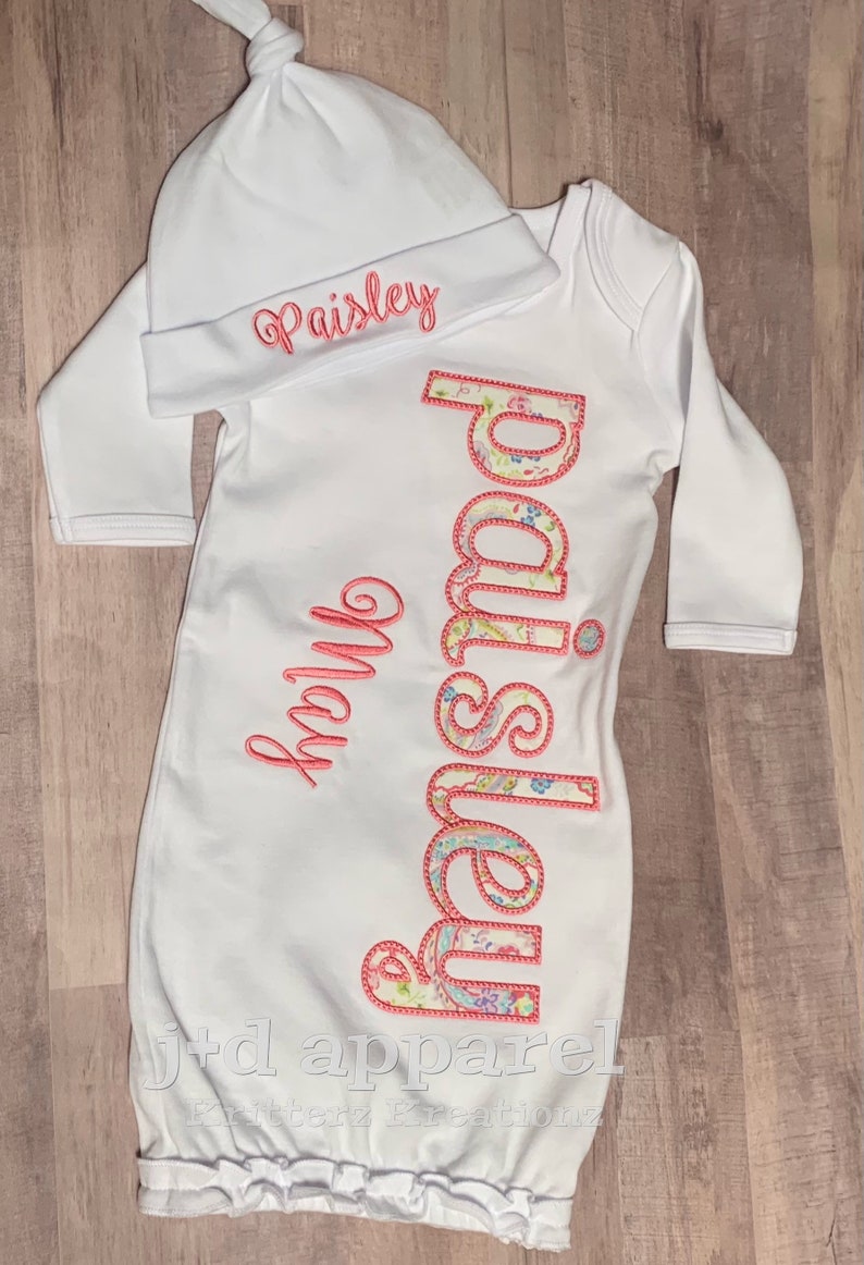 Personalized White Baby Gown and Hat. Pastel Paisley. Baby Etsy