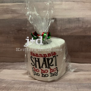 Carta igienica ricamata Sannnnta Shart Ho Ho Ho. Squalo di Babbo Natale. Regalo scherzoso difficile da acquistare. Regalo elefante bianco. Scambio di regali per le feste.