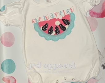 One in a Melon Romper. Watermelon Romper. Watermelon Shirt. Bubble Romper. Summer baby outfit.