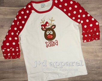 Crazy Girly Reindeer Shirt. Girls Embroidered Christmas shirt. Holiday Shirt. Embroidered. Girl's Christmas Shirt. Personalized.