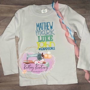 Matthew, Mark, Luke, John Squadgoals Shirt. Easter Shirt.  Boys Holiday shirt. Squadgoals Shirt. Cute Easter Shirt. Embroidered.