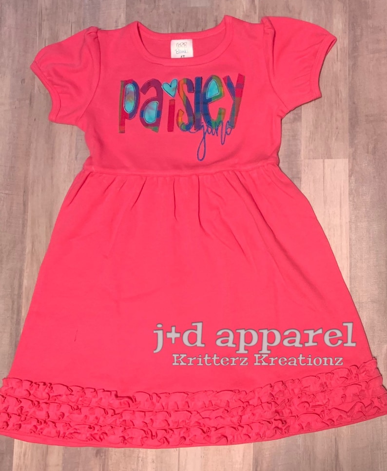 Personalized Girls Ruffle Dress. Girls Applique Dress. Name Etsy