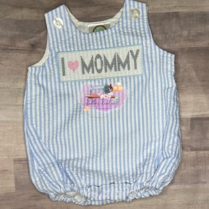 I Love Mommy Baby Romper. I Love Mommy Baby Bubble. Boy Bubble romper. Girl Bubble Romper. I Love Daddy Outfit. Faux Smocked. Personalized.