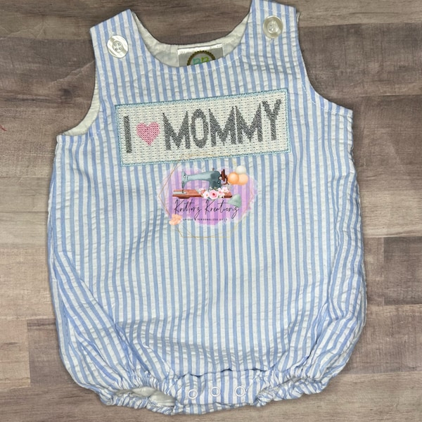 I Love Mommy Baby Romper. I Love Mommy Baby Bubble. Boy Bubble romper. Girl Bubble Romper. I Love Daddy Outfit. Faux Smocked. Personalized.