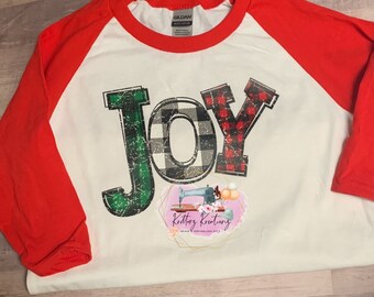 Plaid Joy Kids Shirt. Plaid Joy. Buffalo Plaid. Joy. Kids Christmas Shirt. Kids Screenprinted Shirt. Kids Graphic Tee