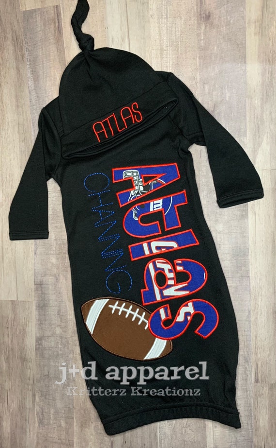 Personalized Black Baby Gown and Hat. Favorite Football Team Etsy