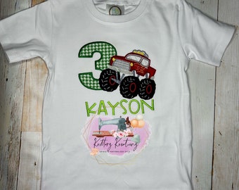 Boys Monster Truck Birthday Shirt. Monster Truck Birthday Shirt. Birthday Shirt. Boys Birthday Shirt. Monster Truck. Embroidered shirt.
