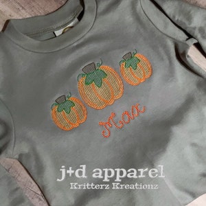 Chubby Pumpkin Trio Long Sleeve Romper. Fall Romper. Thanksgiving Romper. Pumpkin Romper.