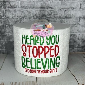 Ho sentito che hai smesso di credere (ecco il tuo regalo). Carta igienica ricamata. Regalo scherzoso. Regalo elefante bianco. Regalo di Natale. Riempitivo per calze.