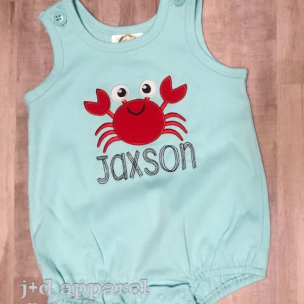 Crab Baby Romper. Baby Bubble. Nautical. Boy bubble romper. Girl Bubble Romper. Summer baby outfit. Beach Outfit. Personalized.