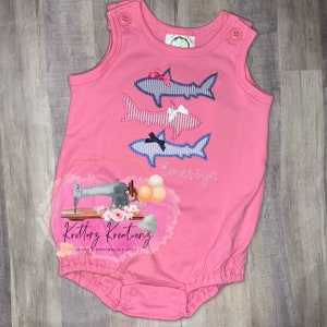 Sharks with Bows Baby Romper. Girly Sharks. Sharks with Bows. Baby Bubble. Nautical. Girl Bubble Romper. Summer baby outfit. Beach Outfit.