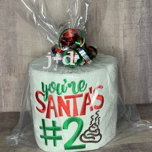 Sei la carta igienica ricamata n. 2 di Babbo Natale. Regalo scherzoso difficile da acquistare. Regalo dell'elefante bianco. Scambio di regali per le feste. Riempitivo per calze.