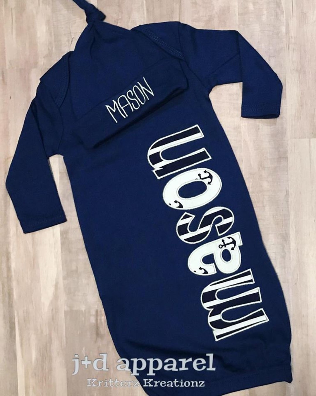 Personalized Navy Baby Gown and Hat. Nautical Navy and White. Coming ...