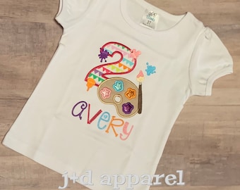 Paint Party Birthday Shirt. Paint Birthday Shirt. Birthday Shirt. Girls Birthday Shirt. Boys Birthday Shirt. Embroidered shirt.