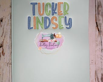 Embroidered Pastel School Folder. Plastic, 3 prong, pocket folder with Name. Embroidered Name School Folder.