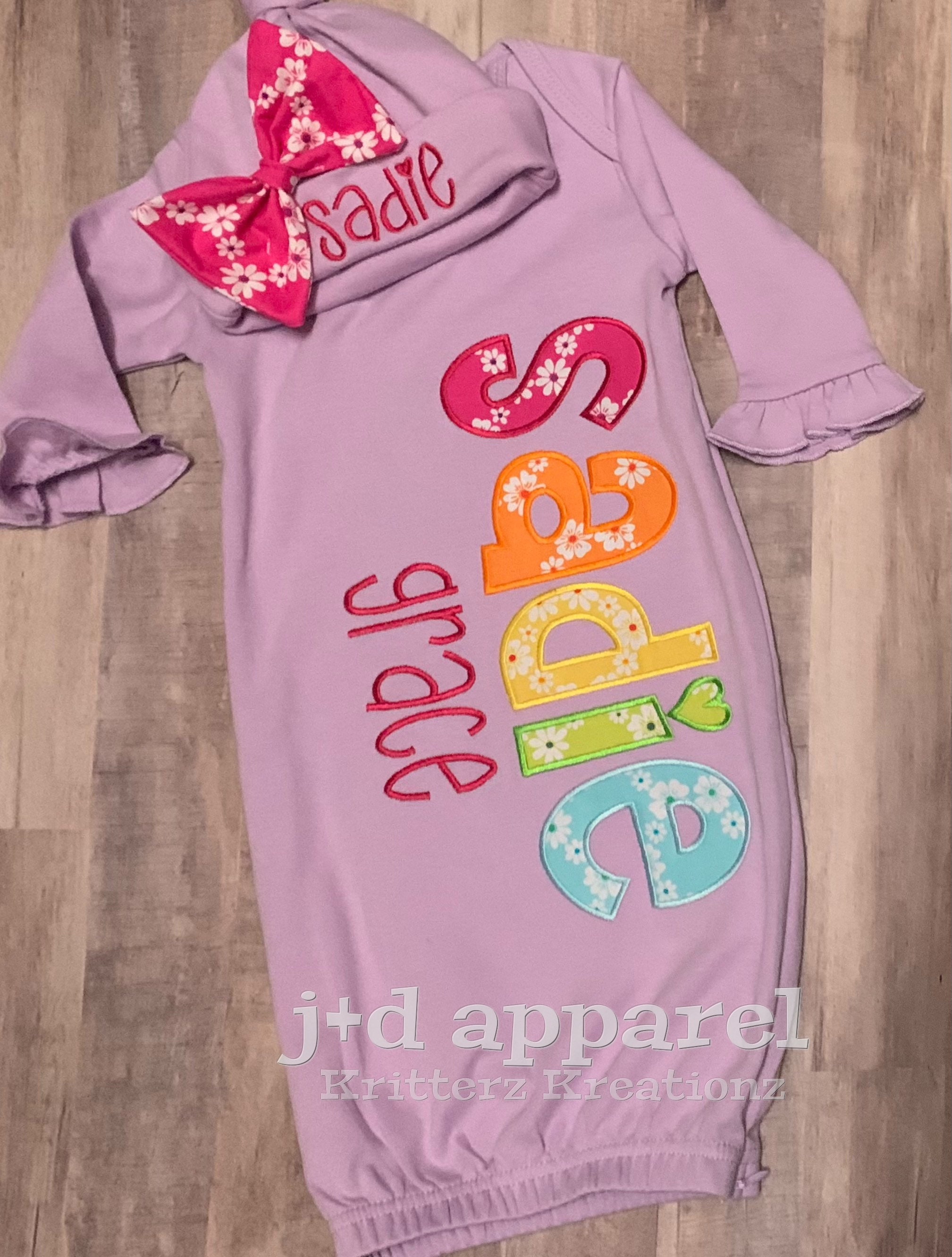 Personalized Lavender Baby Gown and Hat With Bow. Floral Etsy