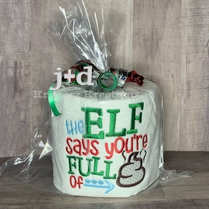 L'elfo dice che sei pieno di merda Carta igienica ricamata. Difficile da acquistare Regalo scherzoso. Regalo elefante bianco. Scambio di regali per le feste. Calza