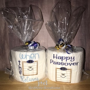 Passover. Jewish Holiday. Seder. Gift. Embroidered. Toilet Paper. Gag Gift. Funny Gift. Hard to shop for. Home decor. Bathroom decor. Matzah