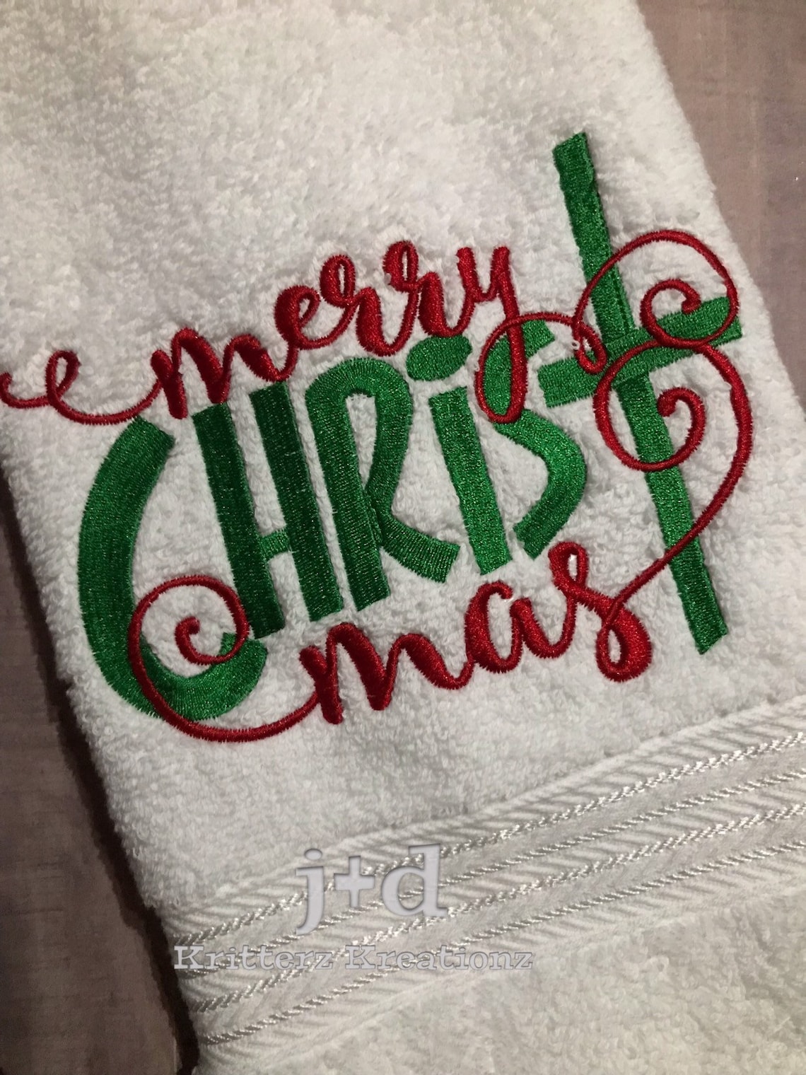 Merry Christmas. Embroidered Christmas Towel. Hand Towel. Etsy