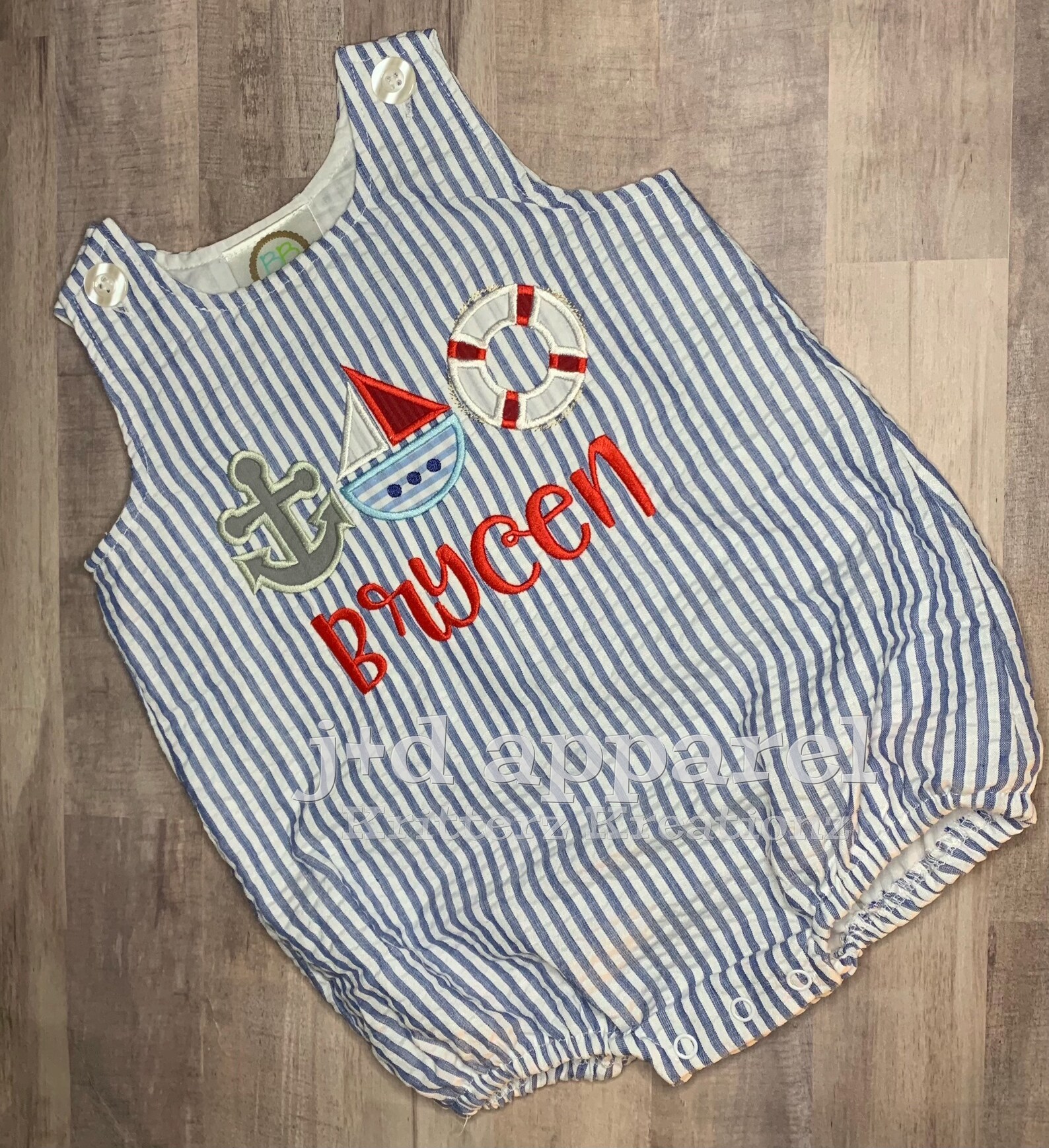 Nautical Stripe Embroidered Baby Organic Knit Romper main image 0