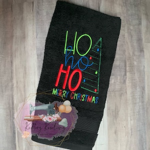 Ho Ho Ho Merry Christmas Towel. Bathroom Towel. Kitchen Towel. Embroidered. Hand Towel. Decor.