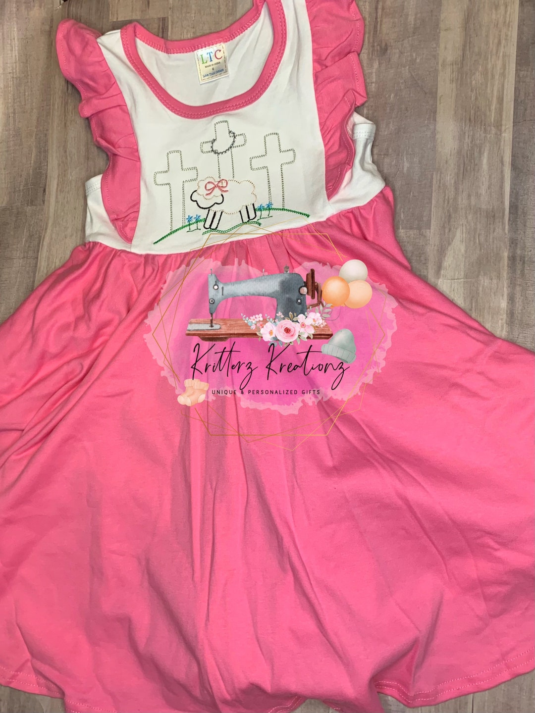 The Best Dressed Child Baby Girls White Dress - Embroidered Easter Lamb and Crosses main image 1