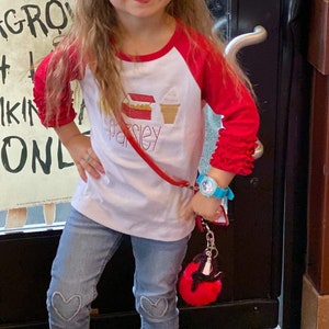 Favorite Restaurant Shirt and Purse set. Chicken Nugget, Waffle Fries and Ice Cream Shirt. Matching Cow Print Crossbody Bag. Girl Shirts.