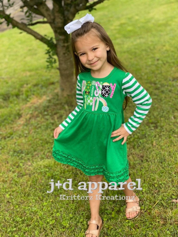 St Patrick's Day Mini Ruffle Dress. St Patrick's Day Symbols Girls Dress. Girls Applique Dress. Name Dress. Monogrammed. St Patrick's Day Mini Ruffle Dress. St Patrick's Day Symbols Girls Dress. Girls Applique Dress. Name Dress. Monogrammed.