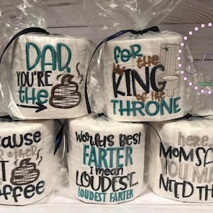 Difficile trovare un regalo unico. Festa del papà. Natale. Festività. Carta igienica ricamata. Regalo scherzoso. Regalo divertente. Regalo da uomo. Re del trono