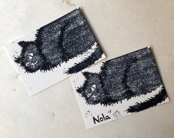 Black cat Woodblock print Set of two