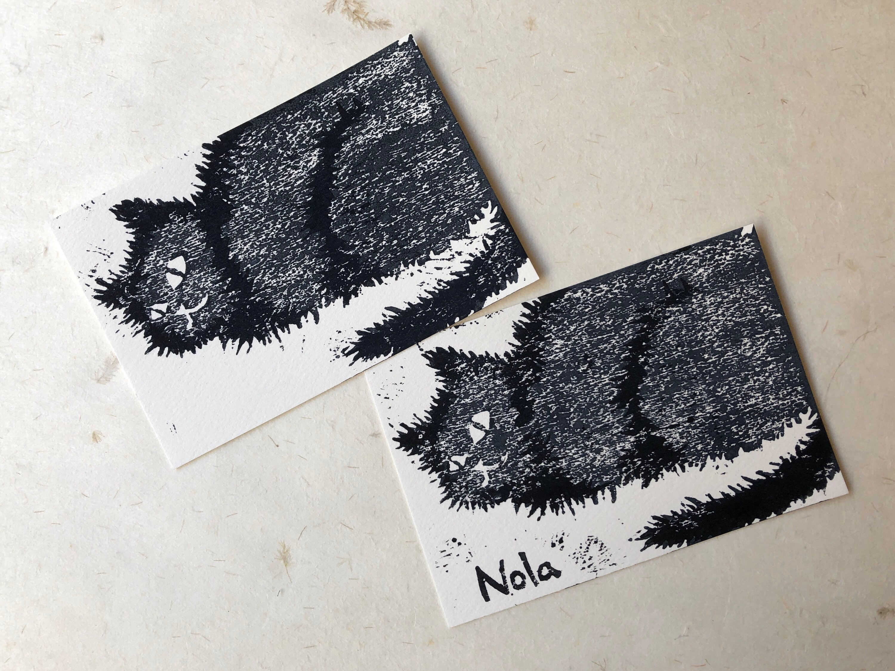 Black Cat Woodblock Print Set of Two Etsy