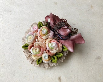 Kanzashi peach rose hair clip hcc006